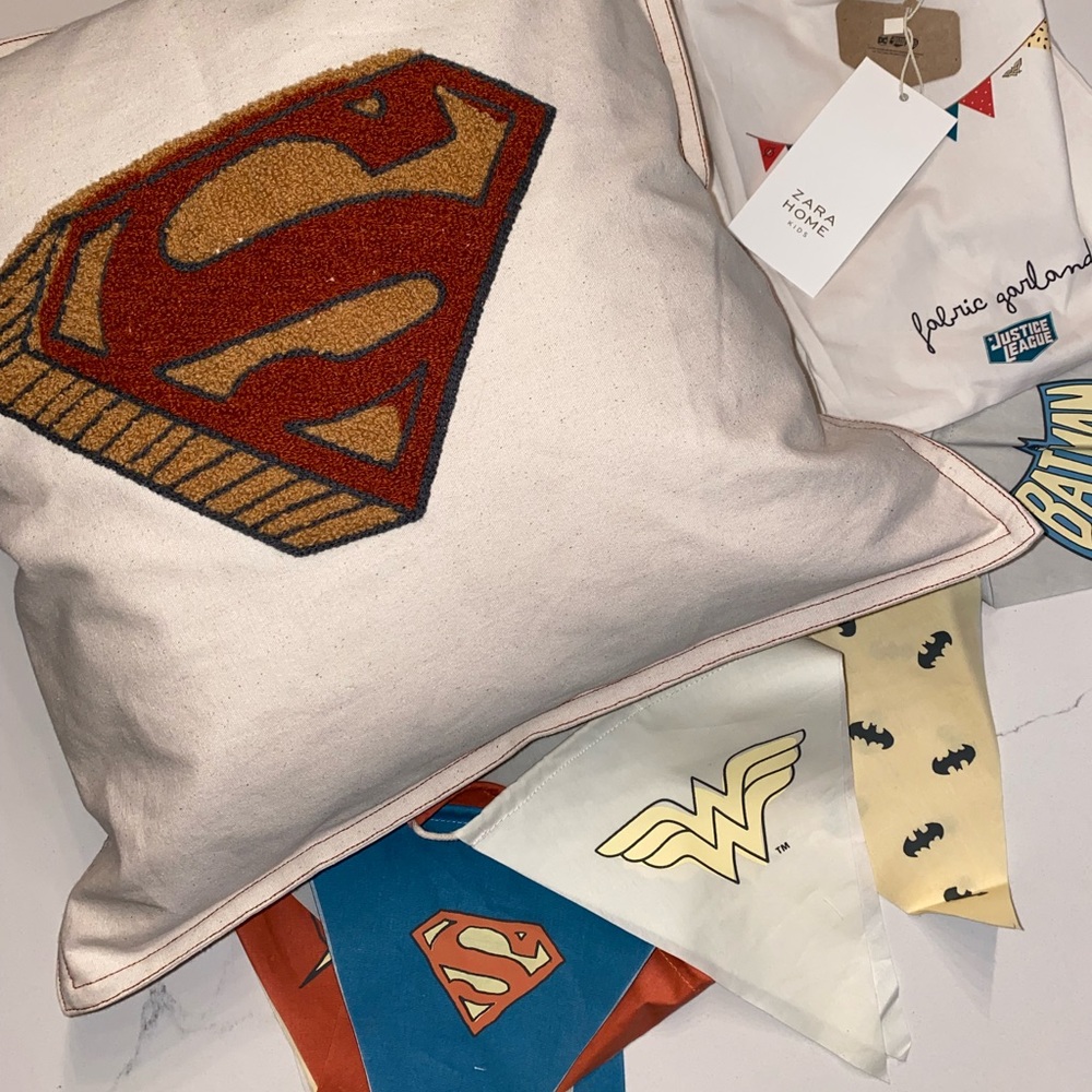 ZARA HOME kids Justice League pillow and banner